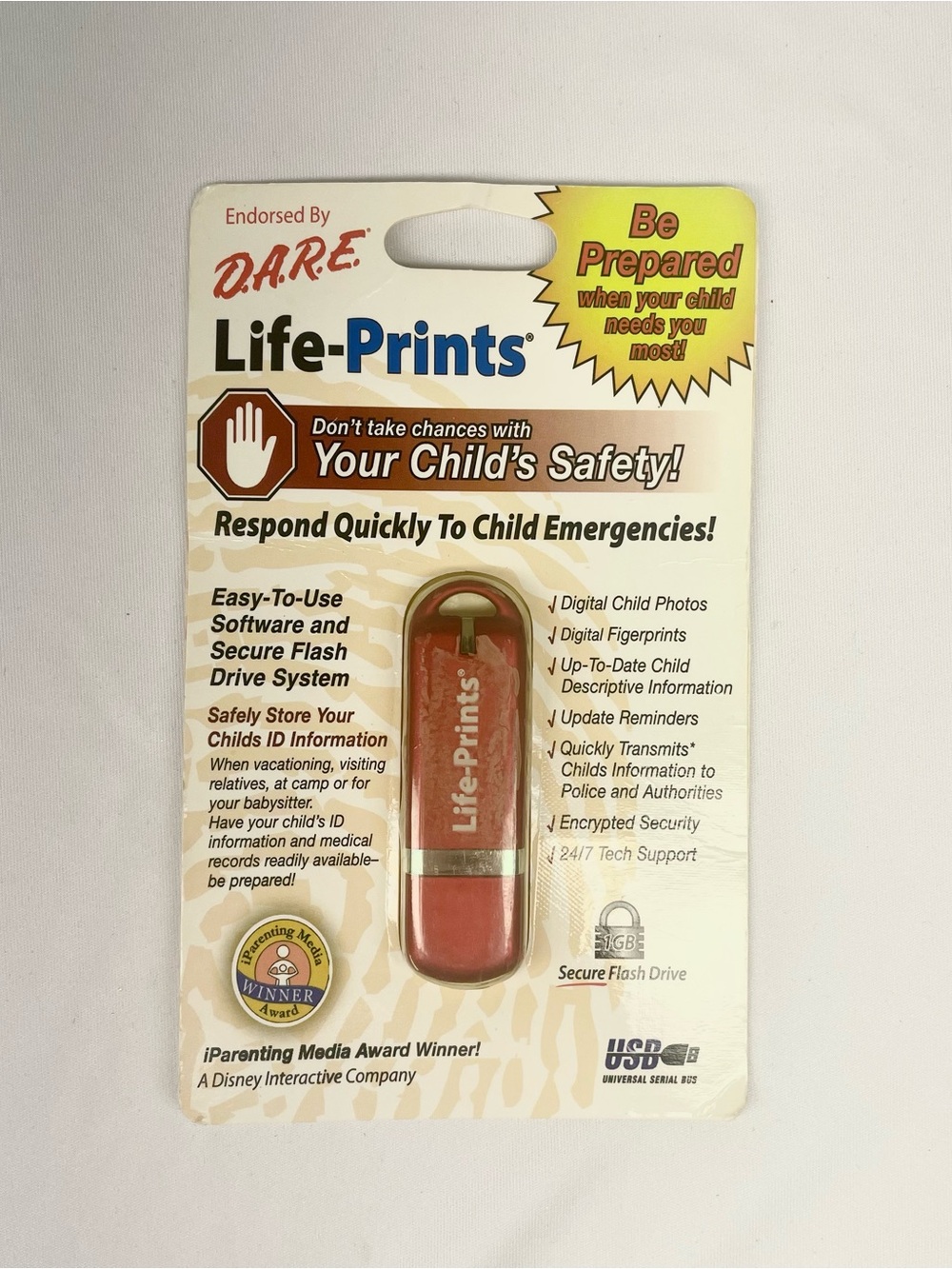 Vintage D.A.R.E. Life-Prints Child Safety Flash Drive 1GB - NIP Sealed New